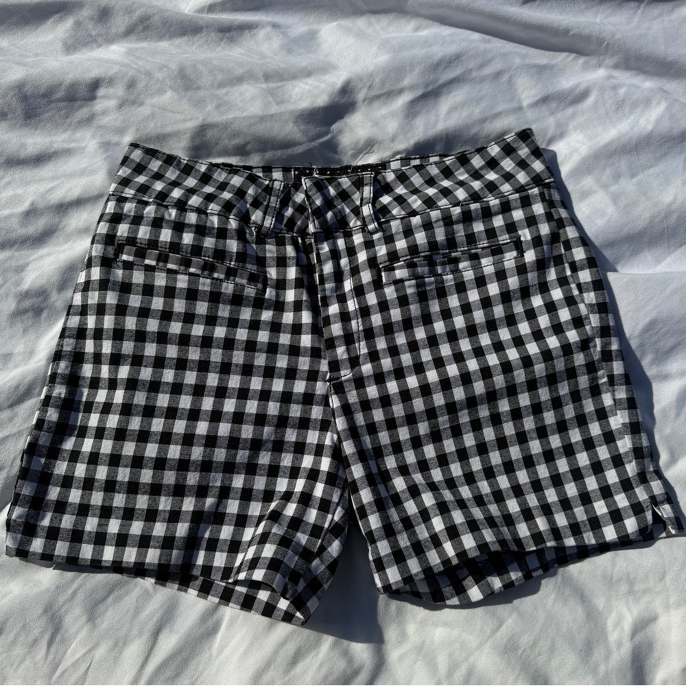 Anthropologie Black and White Gingham High-Waist Shorts